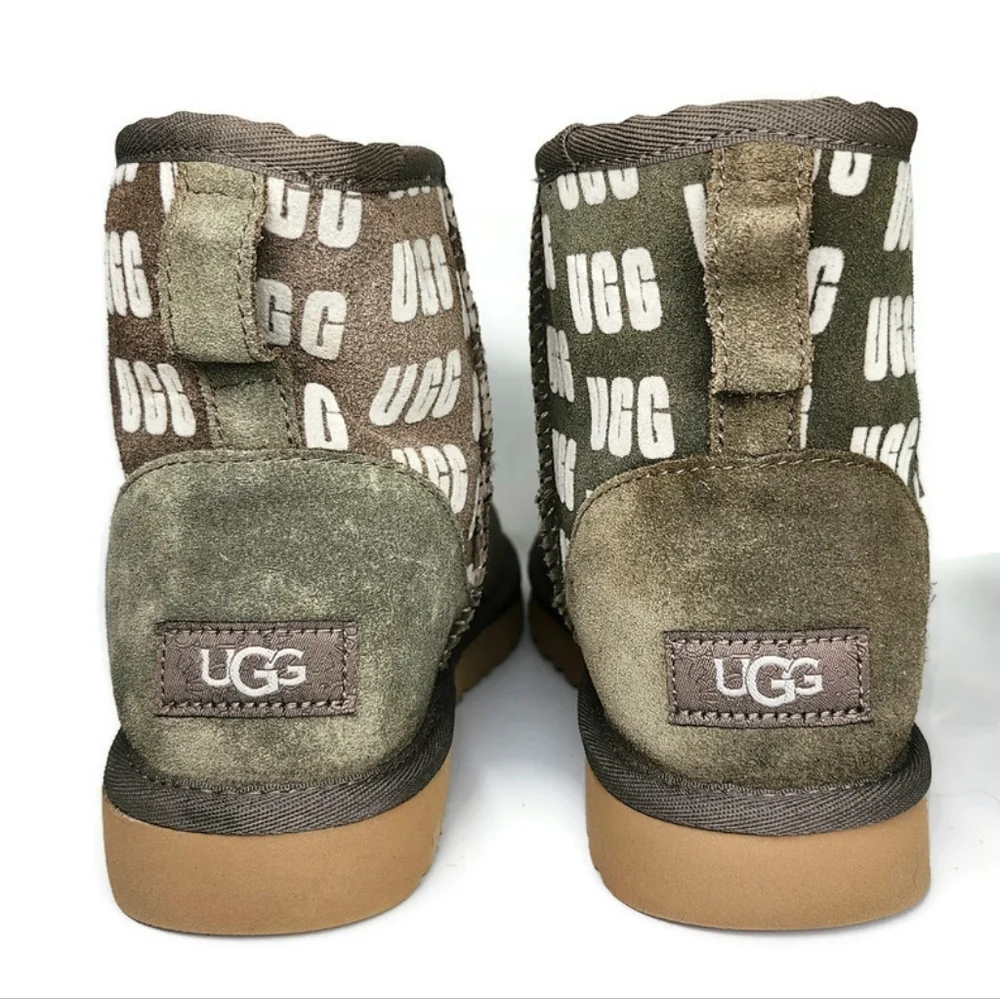 UGG Classic Mini II Logo Slate Grey & White UGG Graphics Shearling Lined Boots - Picture 7 of 11